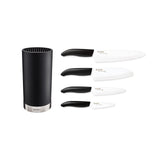 KYOCERA Juego de cuchillos de cerámica con cuchillo de pelar GEN, cuchillo multiusos, cuchillo universal y cuchillo Santoku y bloque de cuchillos redondo para 8 cuchillos, KB-RD BK 4KN FK EU