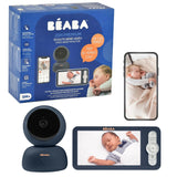 Béaba - Monitor de bebé 2 en 1, Pantalla/aplicación móvil dedicada, cámara HD, rotación de 360°, visión Nocturna, walkie-Talkie, Canciones de Cuna, Control de Temperatura y Humedad, Zen Premium Blue