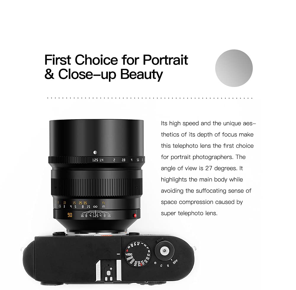 TTArtisan Lente de Cuerpo de Metal de 90 mm F/1.25 Compatible con Montura Fuji GFX - Negro