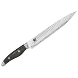 KAI Shun Nagare Cuchillo para jamón con hoja de 23 cm - 72 capas de acero de Damasco VG 2 y VG 10 con núcleo dual - Mango de madera de Pakka gris-negro - Hecho a mano en Japón
