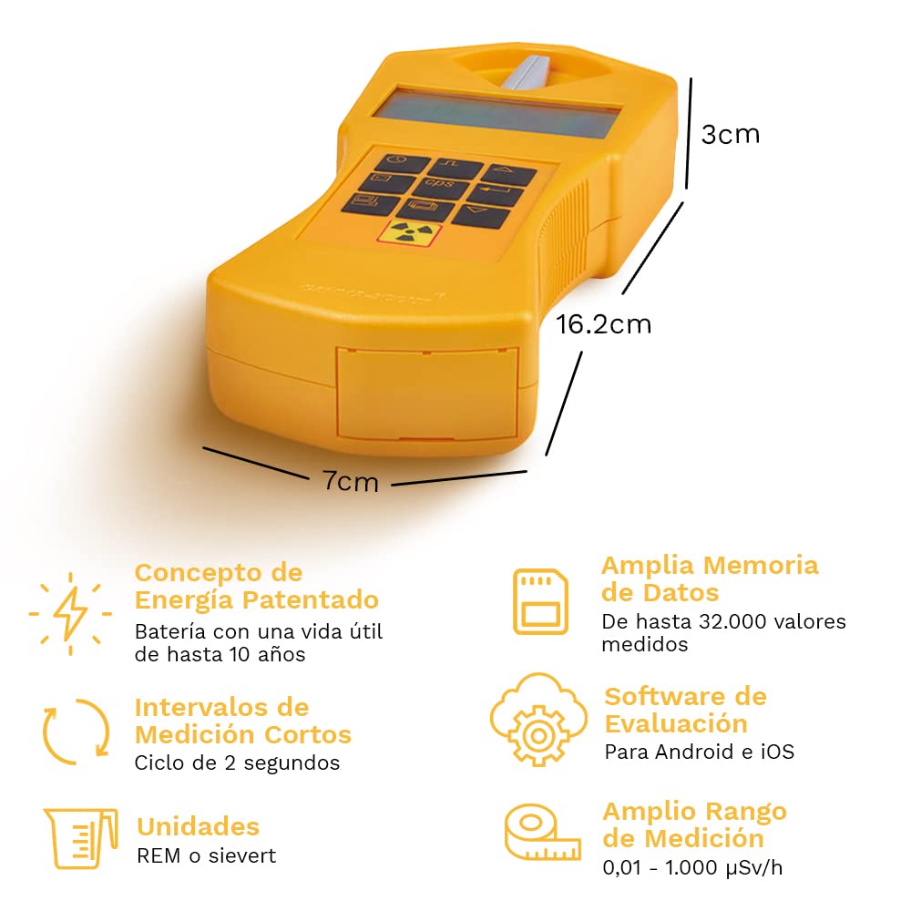 GAMMA-SCOUT Standard | Contador Geiger para radiactividad - dispositivo de medición profesional para radiación alfa, beta y gamma - uso como dosímetro personal - incluye interfaz USB y software de evaluación.