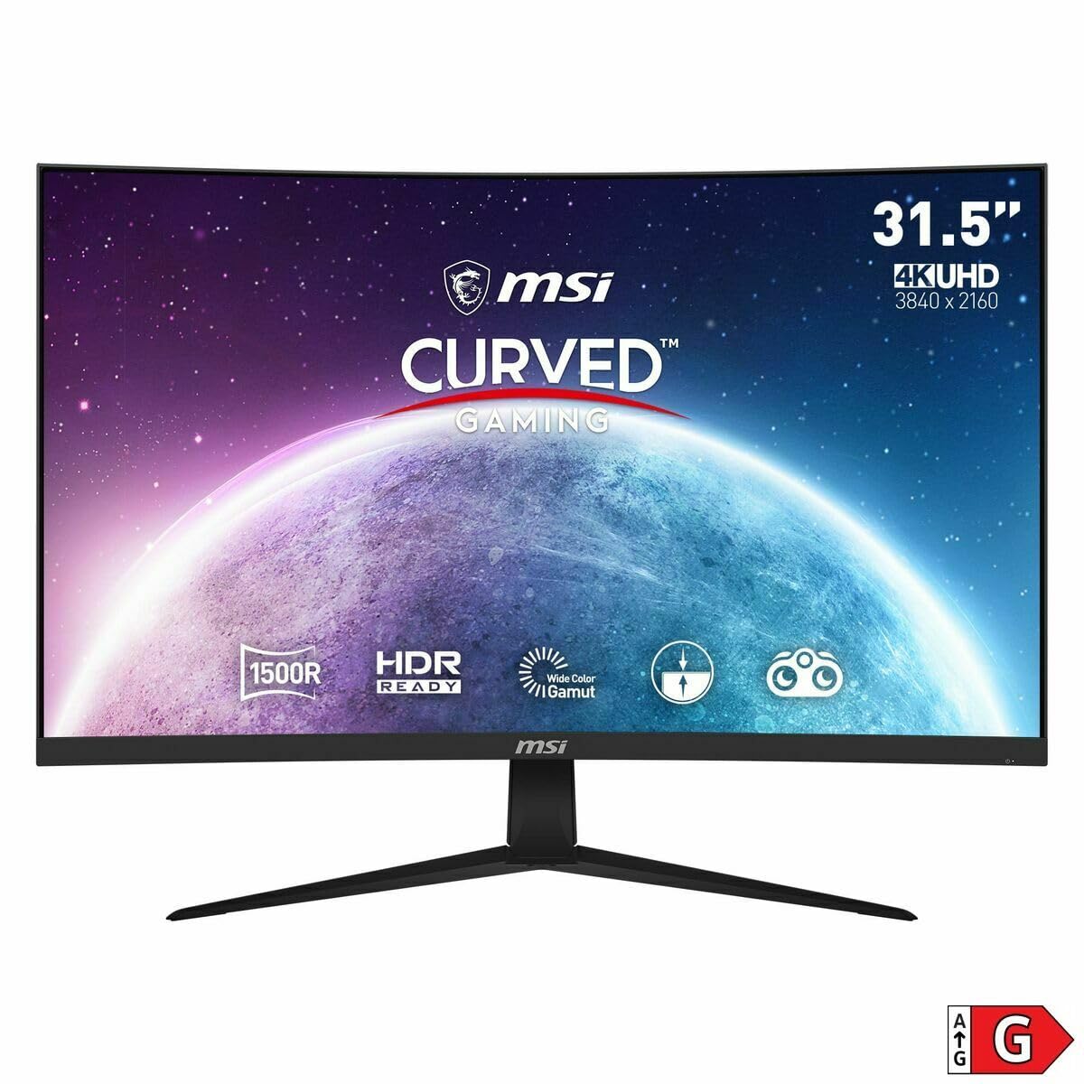 MSI G321CUV, Monitor Curvo Gaming 31.5", 4K UHD (3840 x 2160) 60 Hz, VA Curvatura 1500R, 16:9, 1 ms de Respuesta, 250 nits, HDR Ready, Negro