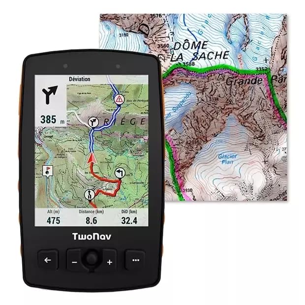 TwoNav Aventura 2 Plus + Mapa de Francia IGN Topo Completo, GPS de Caminata, Pantalla Ancha de 3,7 Pulgadas, Botones y Joystick para Alpinismo, Trekking o Senderismo con Tarjetas Incluidas. Color