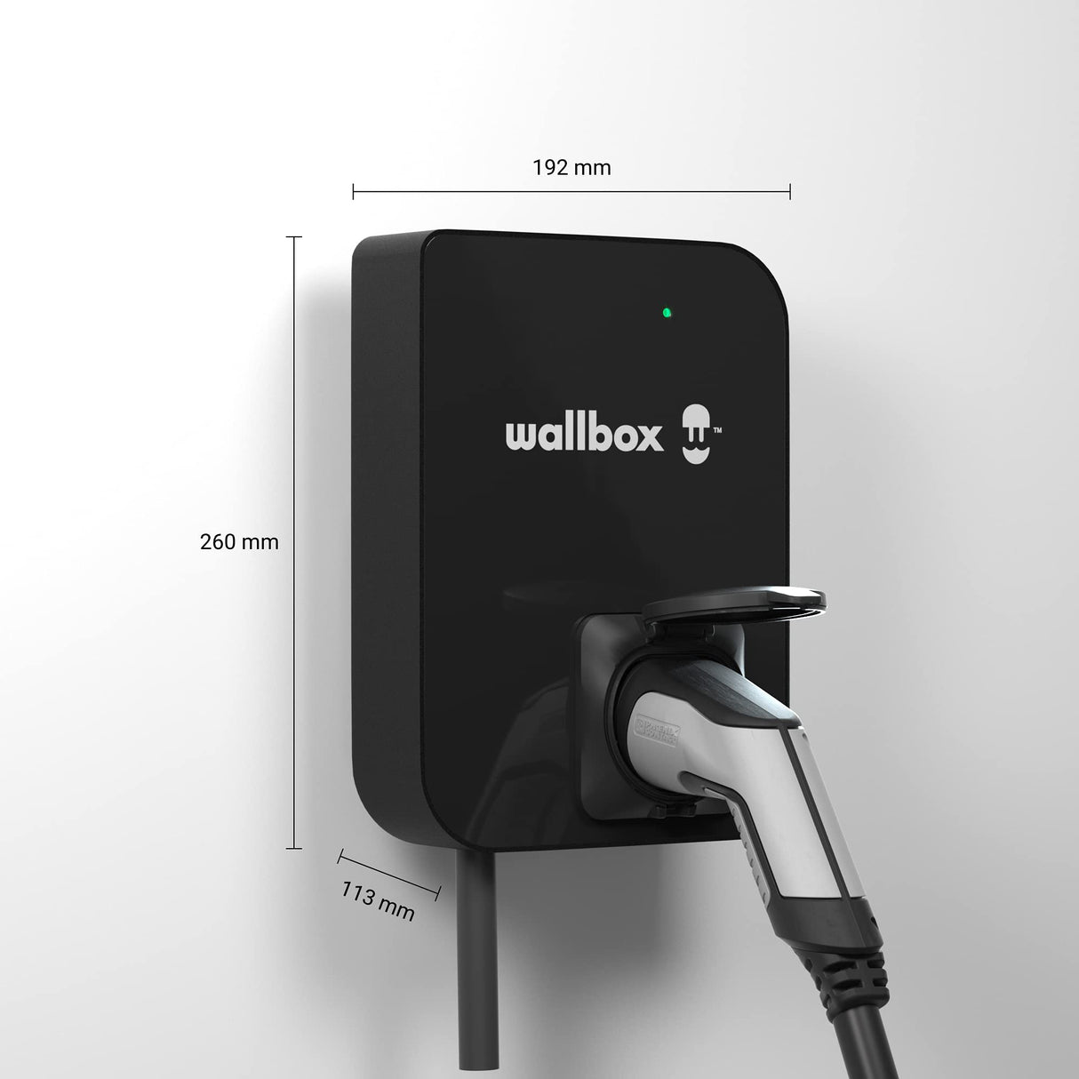 Wallbox Cargador Copper SB para EV. Potencia de hasta 22 kW. Lector de Tarjetas RFID Integrado y Cable de Carga Tipo 2. Conexión WiFi y Bluetooth, y Compatible con OCPP.