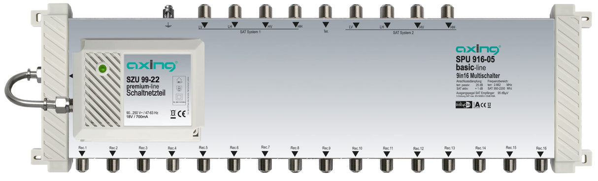 Axing SPU91605 - Interruptor múltiple para satélite (9 entradas, 16 Salidas, amplificación de 1 dB)