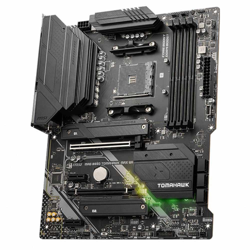 MSI MAG B550 TOMAHAWK MAX WIFI Placa Base, ATX, AM4 - Compatible AMD Ryzen 5000 - DDR4 Boost 5100+MHz/OC, PCIe 4.0 & 3.0 x16 Ranuras, M.2 Gen4 & Gen3 Ranuras, 2.5G LAN, Wi-Fi 6E, Bluetooth 5.2