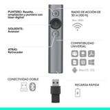 Logitech Spotlight Presentador Inalámbrico, 2.4 GHz y Bluetooth, Receptor USB, Puntero Láser Digital, Distancia de 30 Metros, Cronometro, PC/Mac/Android/iOS, Negro/Blanco