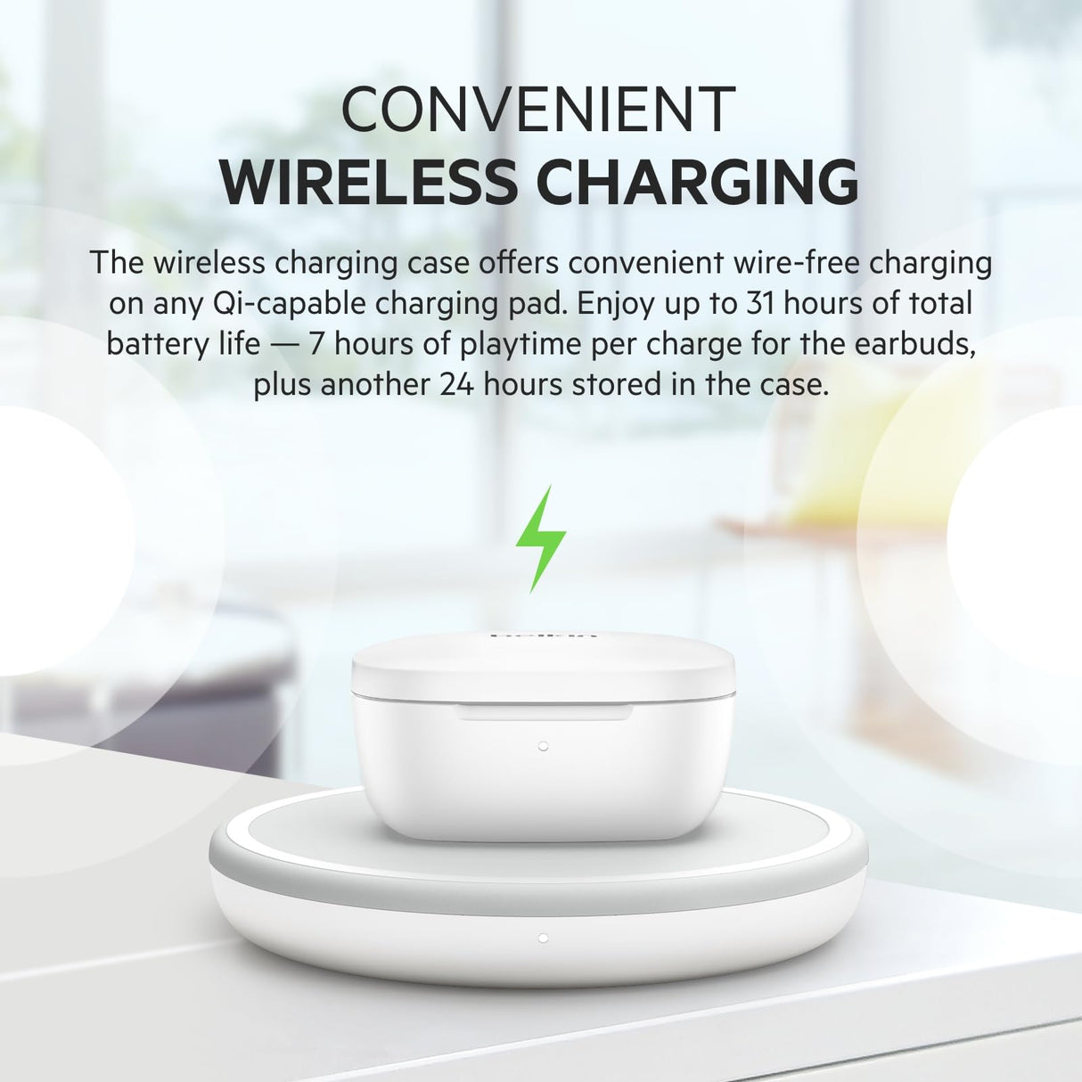 Belkin Auriculares inalámbricos True Wireless SOUNDFORM Flow con cancelación Activa del Ruido, Bluetooth, Carga inalámbrica, Resistencia IPX5, 31 Horas de batería, iPhone, Galaxy y Pixel, Blancos