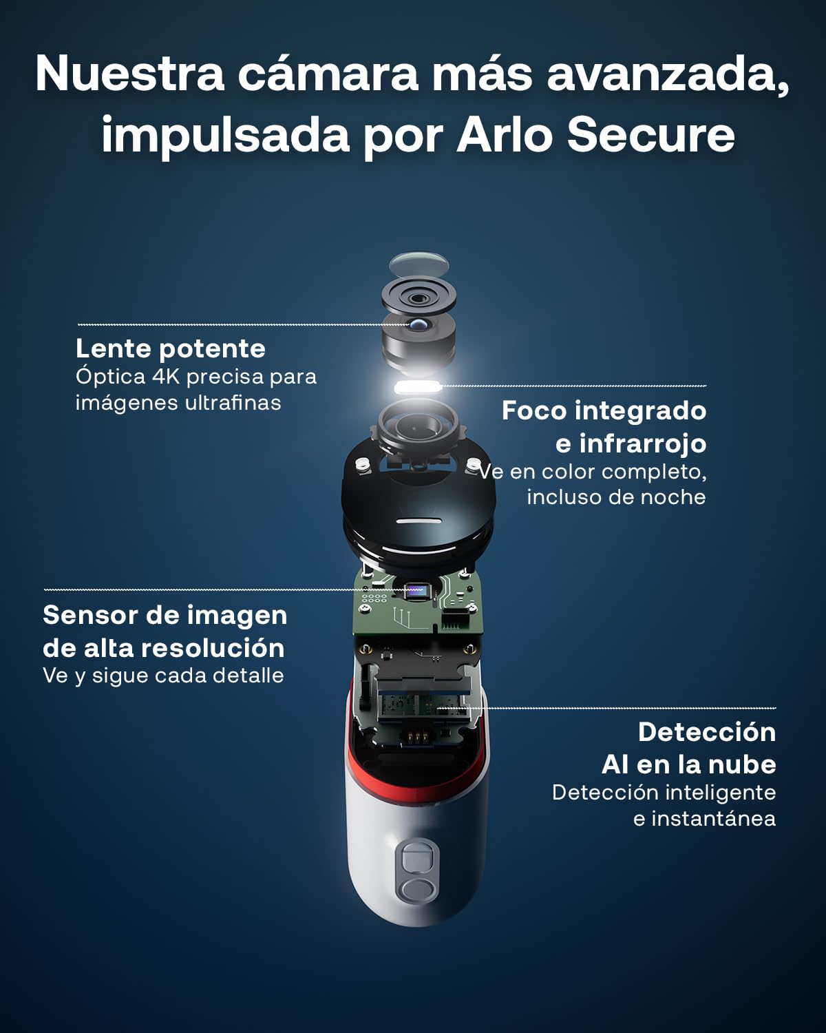 Arlo Ultra 3, Cámara de Vigilancia Exterior WiFi 4K UHD, Reconocimiento por IA, Vsión Nocturna a Color, Audio bidireccional, Funciona con Alexa, Prueba de Secure App incluida, 4 Cámaras + Smarthub