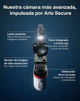 Arlo Ultra 3, Cámara de Vigilancia Exterior WiFi 4K UHD, Reconocimiento por IA, Vsión Nocturna a Color, Audio bidireccional, Funciona con Alexa, Prueba de Secure App incluida, 4 Cámaras + Smarthub
