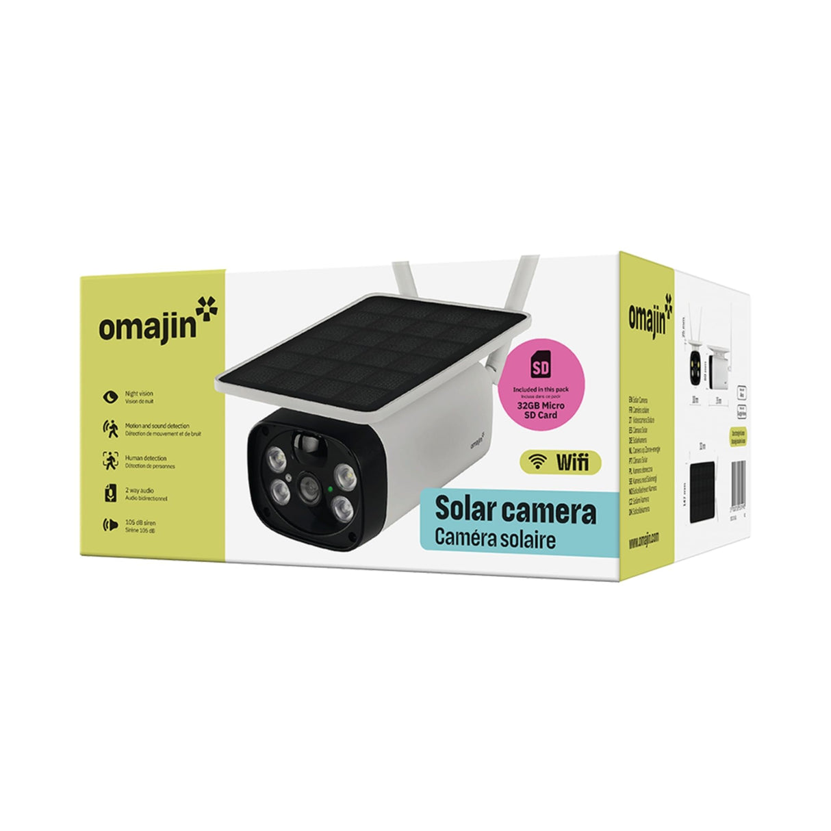OMAJIN by Netatmo, Cámara Vigilancia Solar Exterior Inalámbrica, Alimentada batería, Visión noct 1080P HD, Sirena 105dB, Detección humana/Movimiento/Sonido, Audio bidireccional, SD/Cloud, IP55, OSC-01