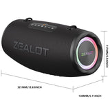 Zealot Altavoz Bluetooth Grande 80W de Potencia con Luz LED, Altavoces Inalámbricos 16000mah Batería, Autonomía de 40 Horas, Puerto de AUX, USB, Tarjeta TF, Bluetooth 5.2, IP67 Impermeable, Negro