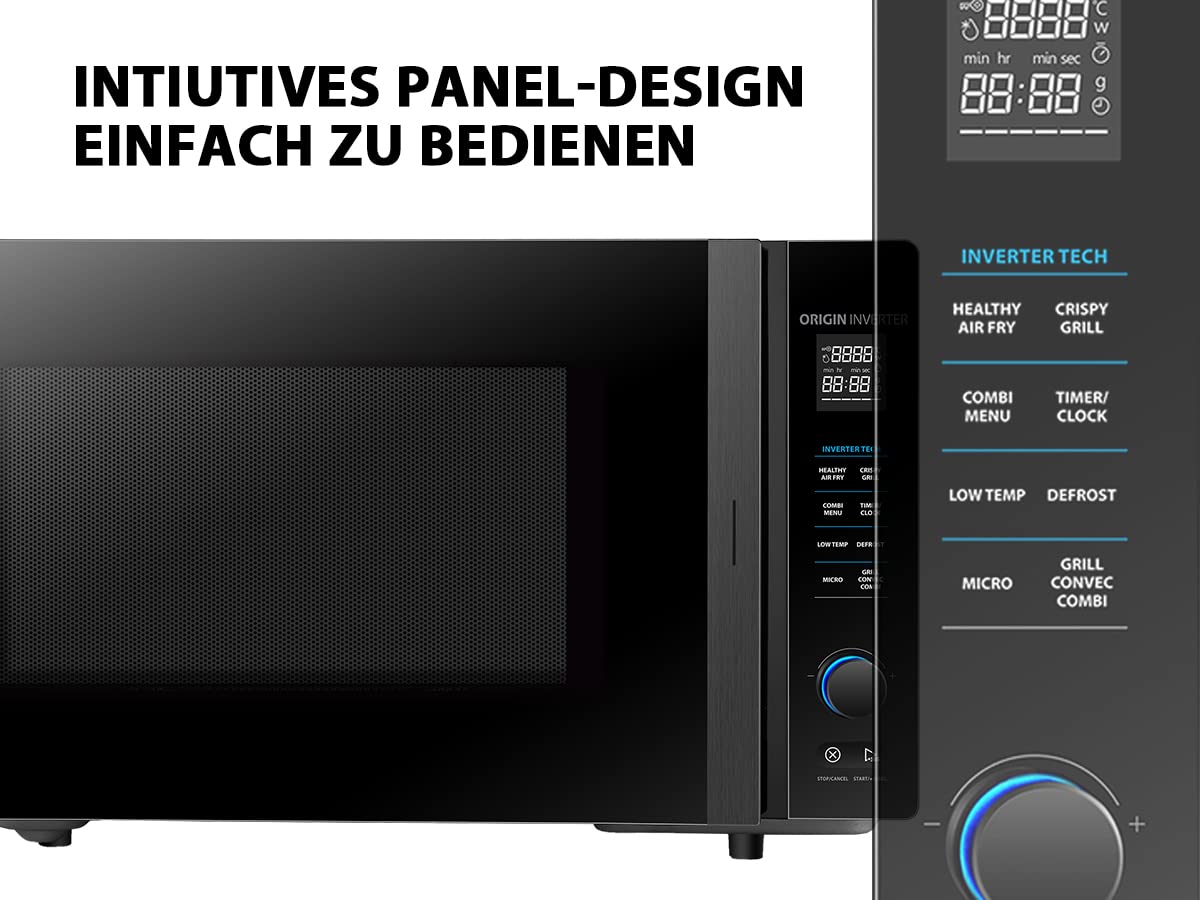 Toshiba MV-TC25T(BK) - Microondas 4 en 1 con freidora de aire caliente, tecnología Origin-Inverter, interior esmaltado fácil de limpiar, 25 L, 2100 W, color negro