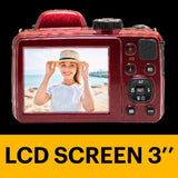KODAK Pack Digital Bridge Pixpro Astro Zoom AZ425 + Tarjeta SDHC de 32 GB – Cámara de 20 MP, Zoom Optico de 42x, Gran Angular, Pantalla LCD de 3", Video Full HD 1080p, Batería de Litio-Ion – Rojo