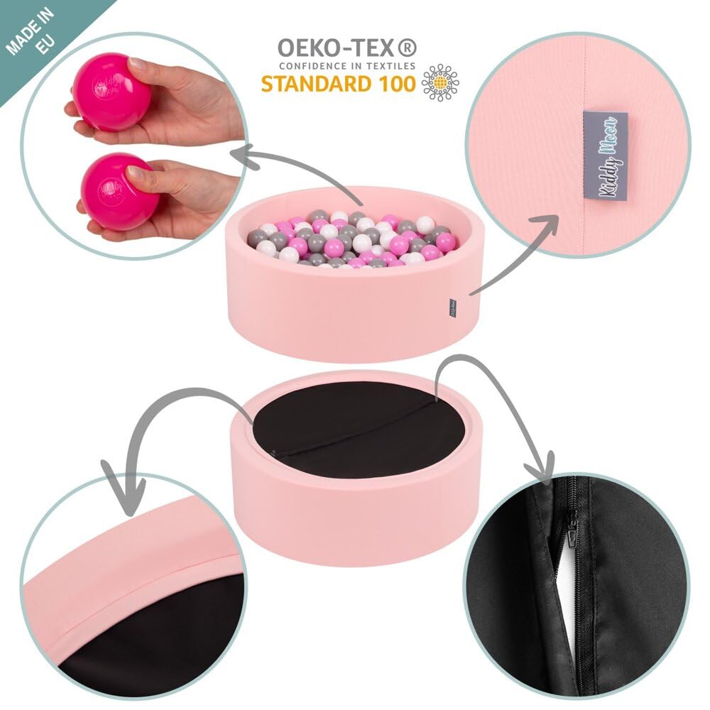 KiddyMoon 90X30cm/200 Bolas ∅ 7Cm Piscina De Bolas para Ninos Hecha En La UE, Rosa:Rosa Clr/Perla/Transparente