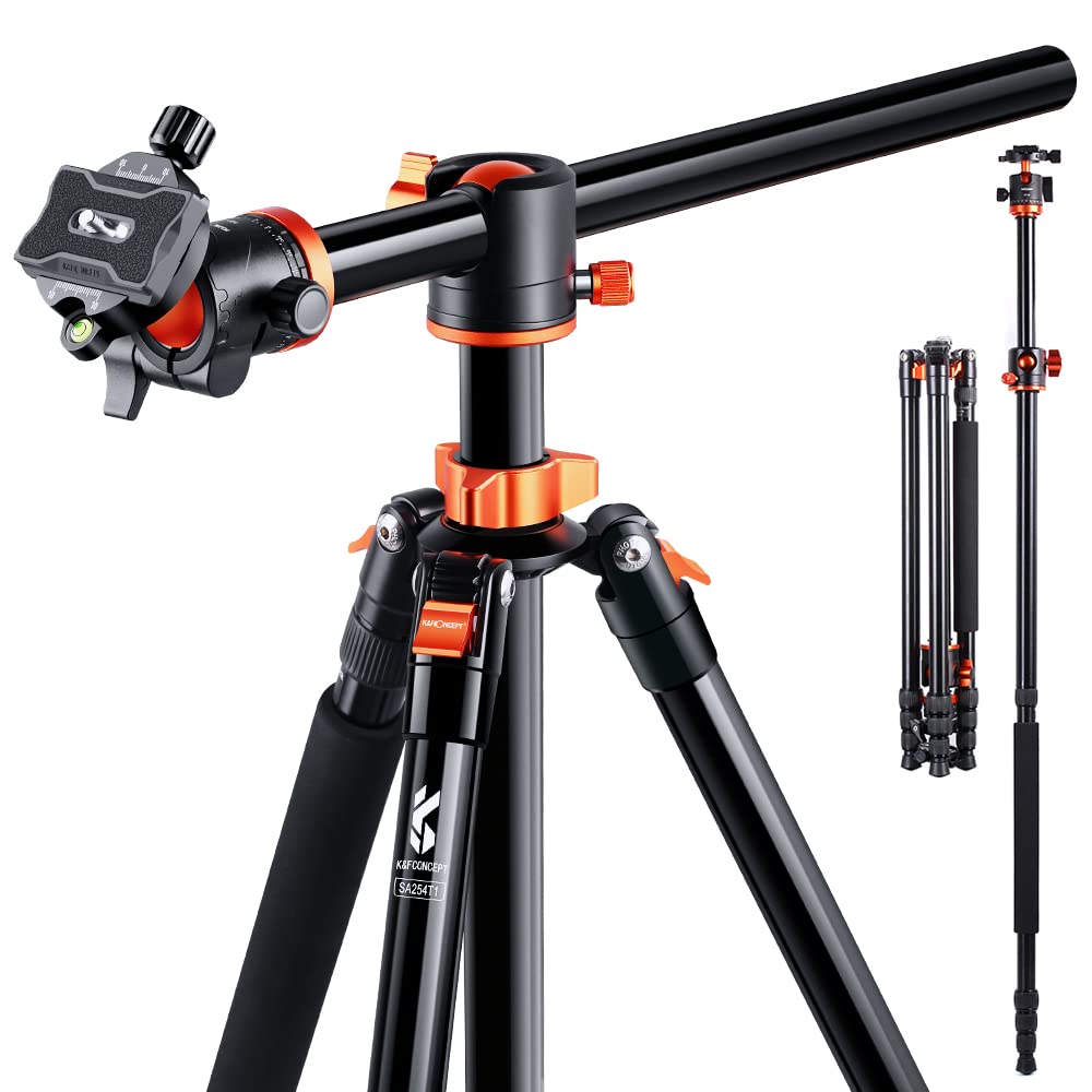 K&F CONCEPT 240cm Trípode de Cámara, Trípode Video Profesional con Columna Central Transversal con Rótula de Bola Panorámica y Placa de Liberación para DSLR Cámara T254A8+BH-28L(SA254T1)