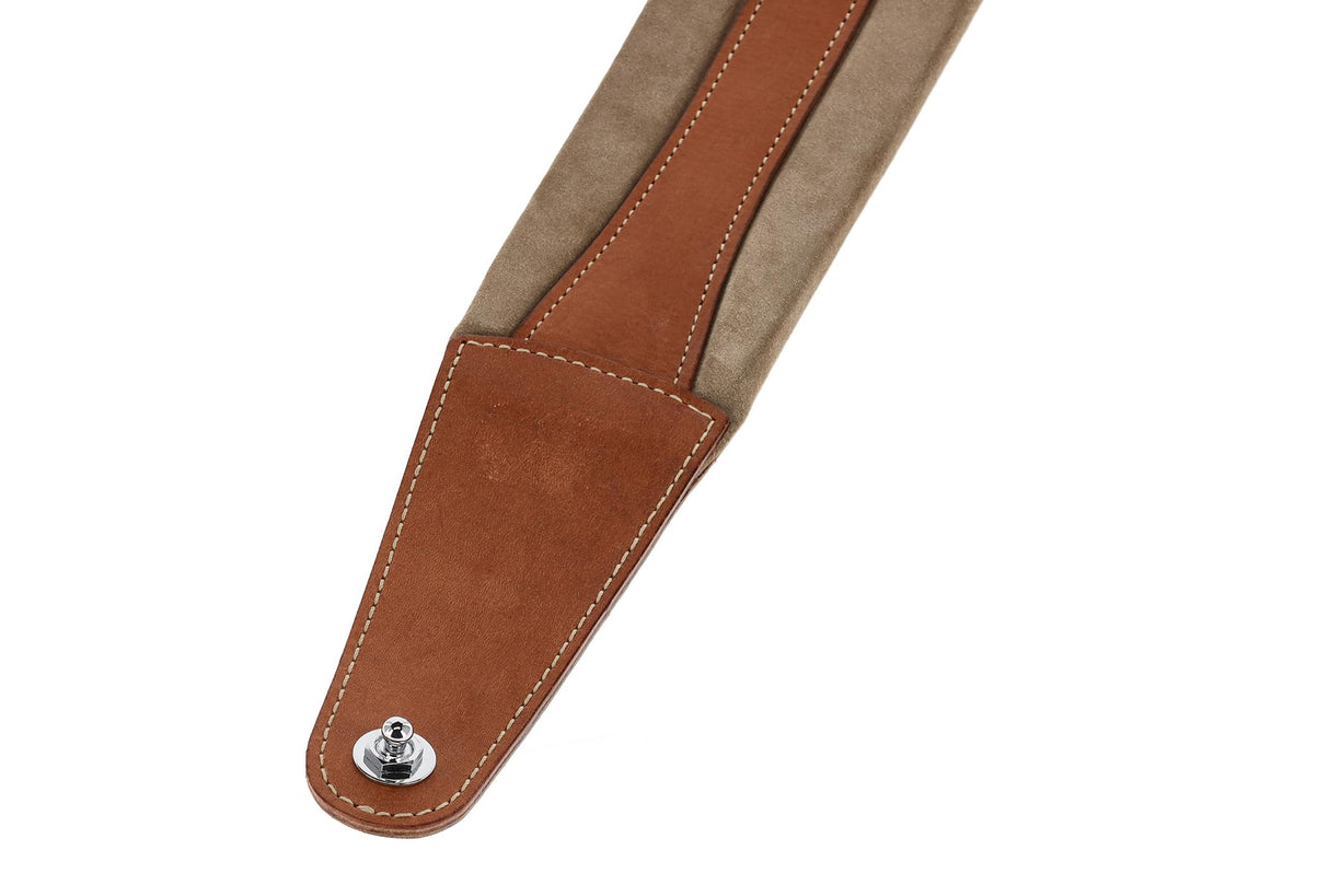 GEWA Correa para guitarra serie Prestige, cuero auténtico, ancho 85 mm, largo 103-139 cm, cierres de seguridad: cromados, arena seca/marrón, marrón medio/marrón