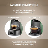 Lavazza, A Modo Mio - Máquina de café Tiny Eco verde con 64 cápsulas ¡Tierra! Surtidas, cafetera expreso de plástico reciclado, 1450 W, 220-240 V, 50/60 Hz, 0,6 litros