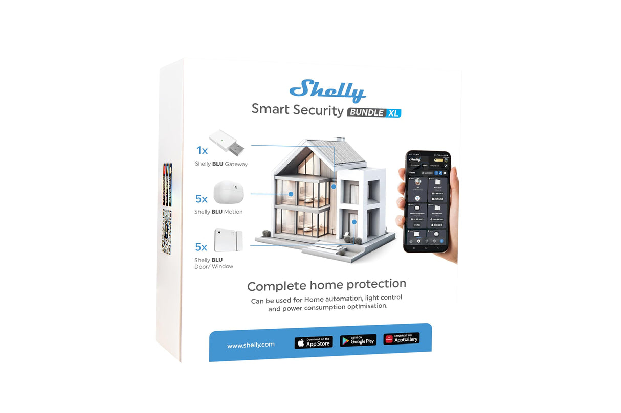 Shelly Smart Security Bundle XL, Paquete De Seguridad Inteligente, Dispositivos Bluetooth, Automatizacion del Hogar, No Hub Requerido, Batería De Larga Duración, Zonas De Alarmas Personalizadas