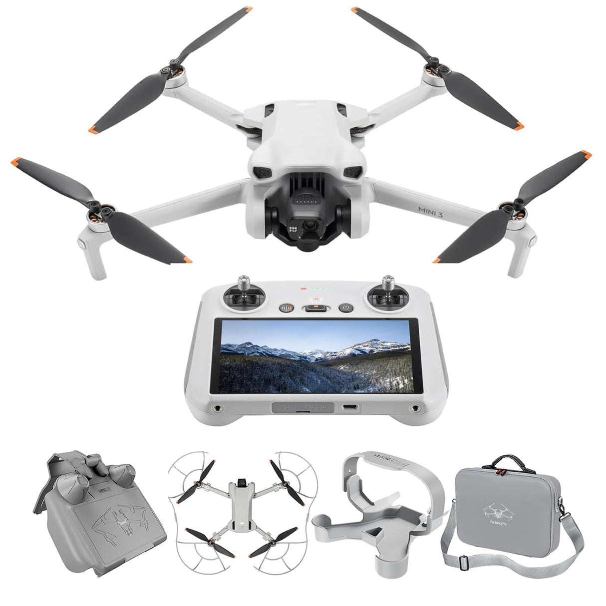 DJI Mini 3 Bundle - Mini-caméra-drone léger et pliable avec vidéo 4K HDR, 38 min de vol, véritables prises de vue verticales et fonctions intelligentes, C0,Avec tablier (Mini 3 (DJI RC)(C0))