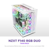 NZXT F140 Duo Twin Pack - Ventiladores RGB de doble cara de 140 mm con controlador RGB - 20 LEDs direccionables individualmente - Flujo de aire equilibrado y presión estática - Blanco