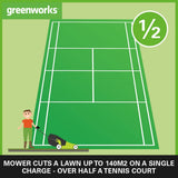 Greenworks Cortacésped de batería GD24LM33K2 (Li-Ion 24V 33cm ancho corte hasta 280m² 30L recogedor de hierba 5 veces ajuste altura corte central 25-75mm Incluye batería de 2Ah y cargador)