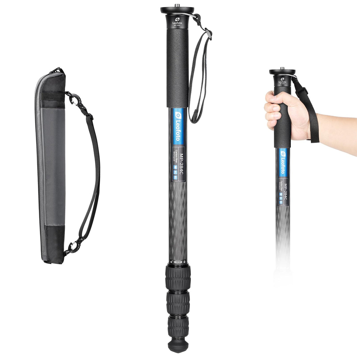Leofoto - Monopod de Carbono - Extremadamente Fuerte - Capacidad de Transporte: 18 kg - Altura Máx. 165 cm (sin Cabeza de Bola) - Ligero - MP-284C