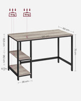 VASAGLE Escritorio, Mesa de Ordenador, con 2 Estante a la Izquierda o a la Derecha, para Oficina, Dormitorio, Estructura de Acero, Industrial, Greige y Negro LWD47MB