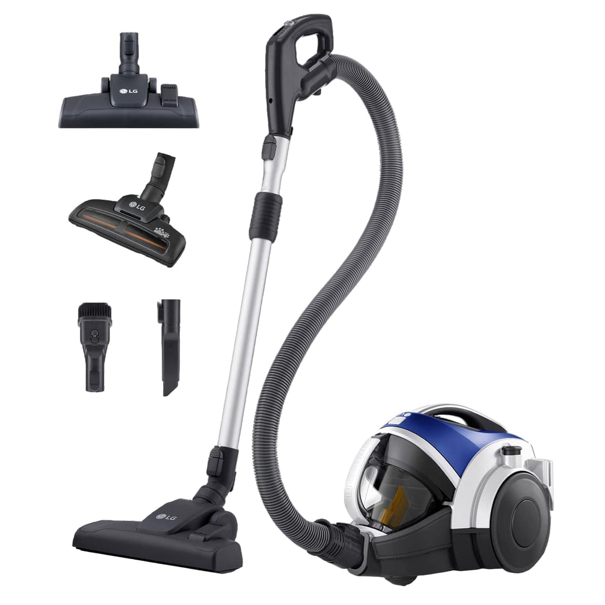 LG VK8506NHAC - Aspirador sin Bolsa 650W, Sistema Kompressor, Turbo Ciclónico, Aspiradora Tubo Telescópico, Depósito 1,2Lx3, Regulador Potencia, Especial mascotas, Cepillo 2en1 alfombra-suelos,Azul