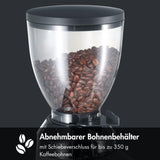 GRAEF CM802 Molinillo de Café Eléctrico 128W, 350g, Cuerpo Aluminio, Molino Cónico Inox, 40 Niveles, Portafiltro, Antiestático, Negro