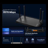 TP-Link BE3600 - Enrutador Wi-Fi 7 de Doble Banda, inalámbrico y cableado, hasta 3.6 Gbps, Puertos Multi-Gigabit 2.5G, MLO, Juegos y transmisión, Compatible con EasyMesh, fácil configuración,