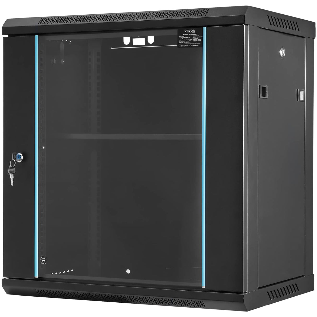 VEVOR Gabinete para servidor de red montaje en pared de 12U, 15,5" gabinete en rack para servidores 200 lbs con paneles laterales de puerta de vidrio con cerradura para equipos de TI, dispositivos A/V
