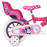 A.T.L.A.S. Bicicleta Infantil de 12 Pulgadas Minnie de Disney Equipada con 1 Freno, Cesta Delantera, Soporte para muñeca Trasera, Guardabarros + Casco Incluido niña, Niñas, Rosa, 12''