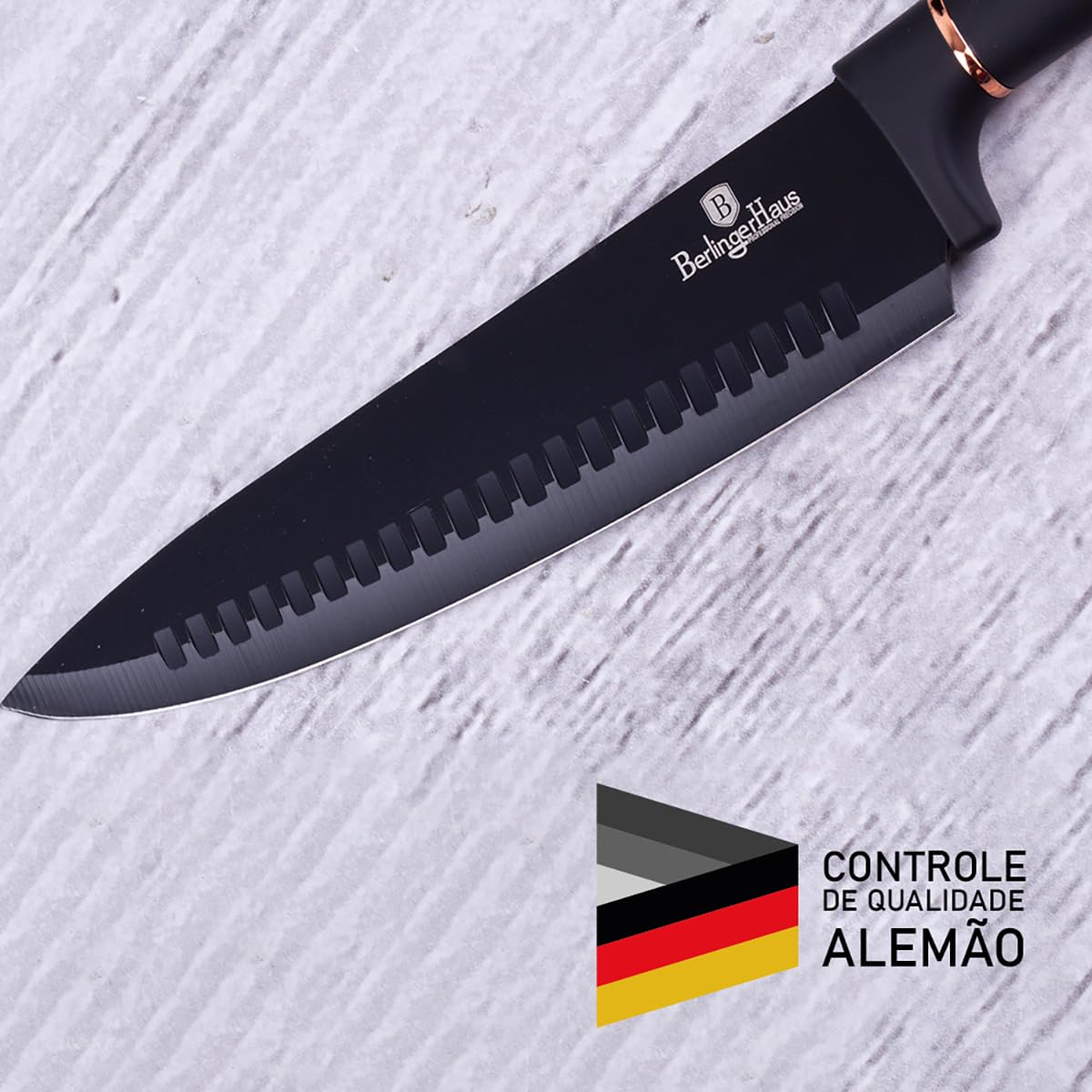 6 piezas. BERLINGER HAUS BH-2422 - Juego de cuchillos de cocina con soporte, color negro y rosa