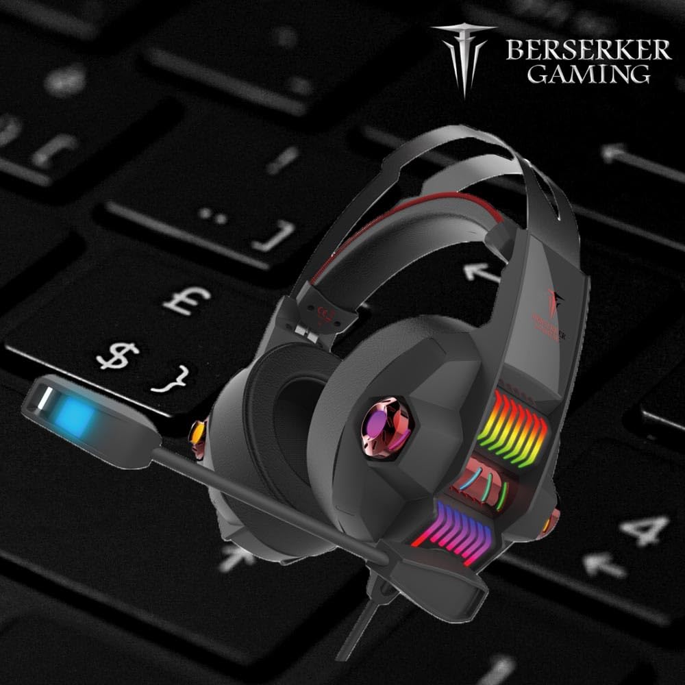 BERSERKER Auriculares Gaming con Micrófono, 40mm, Cable 2.1m, RGB LED, Compatible con PS4/Xbox One/Switch/PC