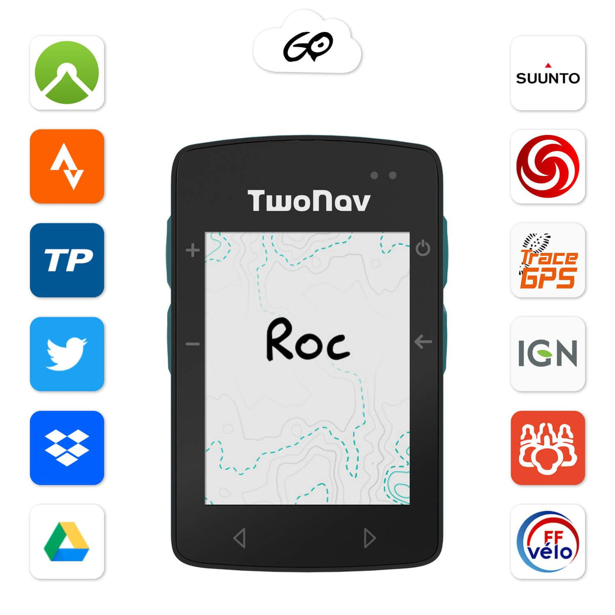 TwoNav Roc + Pulsómetro Pecho, GPS con Pantalla 2.7 Pulgadas para MTB, Ciclismo, Gravel o bikepacking con mapas incluidos. Color Turquesa