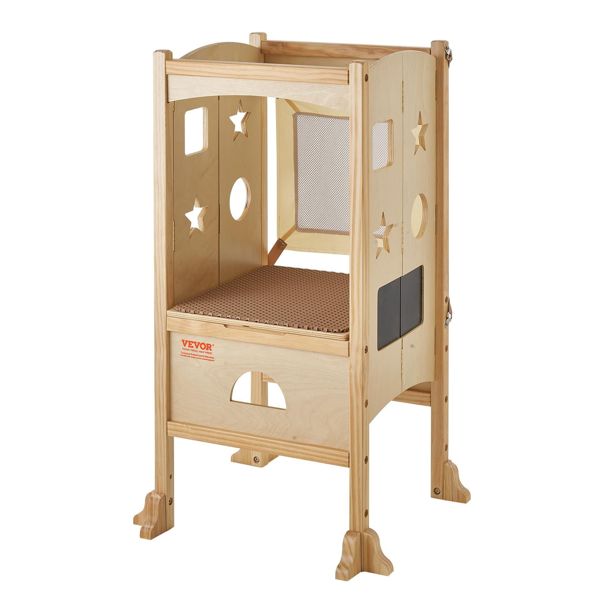 VEVOR Torre de Observación para Niños Carga de 56,75 kg Torre de Aprendizaje Montessori Plegable Madera Maciza Red de Seguridad de 3 Alturas para Niños Pequeños, Dormitorio, Baño, Mostrador de Cocina