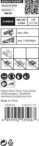 Bosch Professional 10x Hojas de sierra sable Expert `Hollow Brick` S 1543 HM (para Bloque de construcción de poroton, Longitud 240 mm, accesorios Sierra sable)