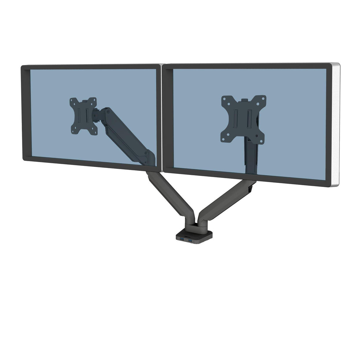 Fellowes Brazo para Monitor Doble Platinum Series - Soporte para Monitor Ajustable, con Funciones de inclinación, Giro y rotación y con 2 Puertos USB - Tamaño máximo del Monitor 32" - Negro