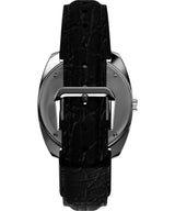 Timex Q - Reloj de 37,5 mm para hombre, correa de liberación rápida de dos piezas de cuero negro, esfera verde, caja de acero inoxidable TW2W44700