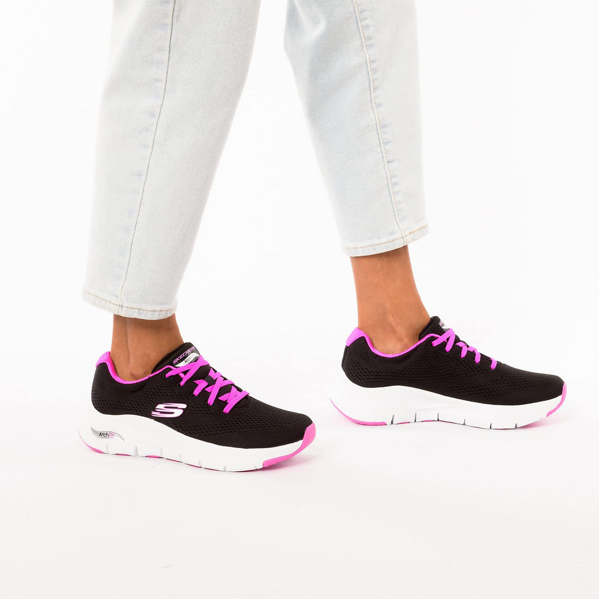 Skechers Arch FIT, Zapatillas Mujer, Black/Light Pink, 36 EU