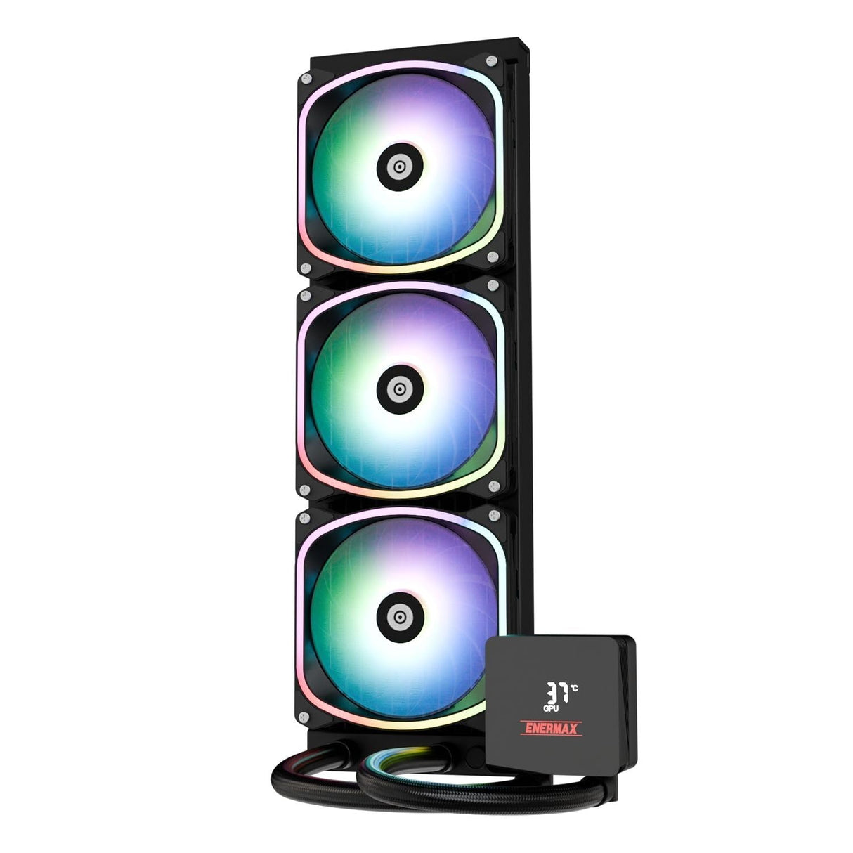 ENERMAX AquafUSION II 360 mm ARGB AIO CPU de refrigeración por agua|Dual Chamber|TDP 370 W+|Intel LGA 1851/1700/115x/2066|AMD AM5/AM4 | Pantalla digital | 3 x ventiladores SquA RGB ADV 120 PWM |