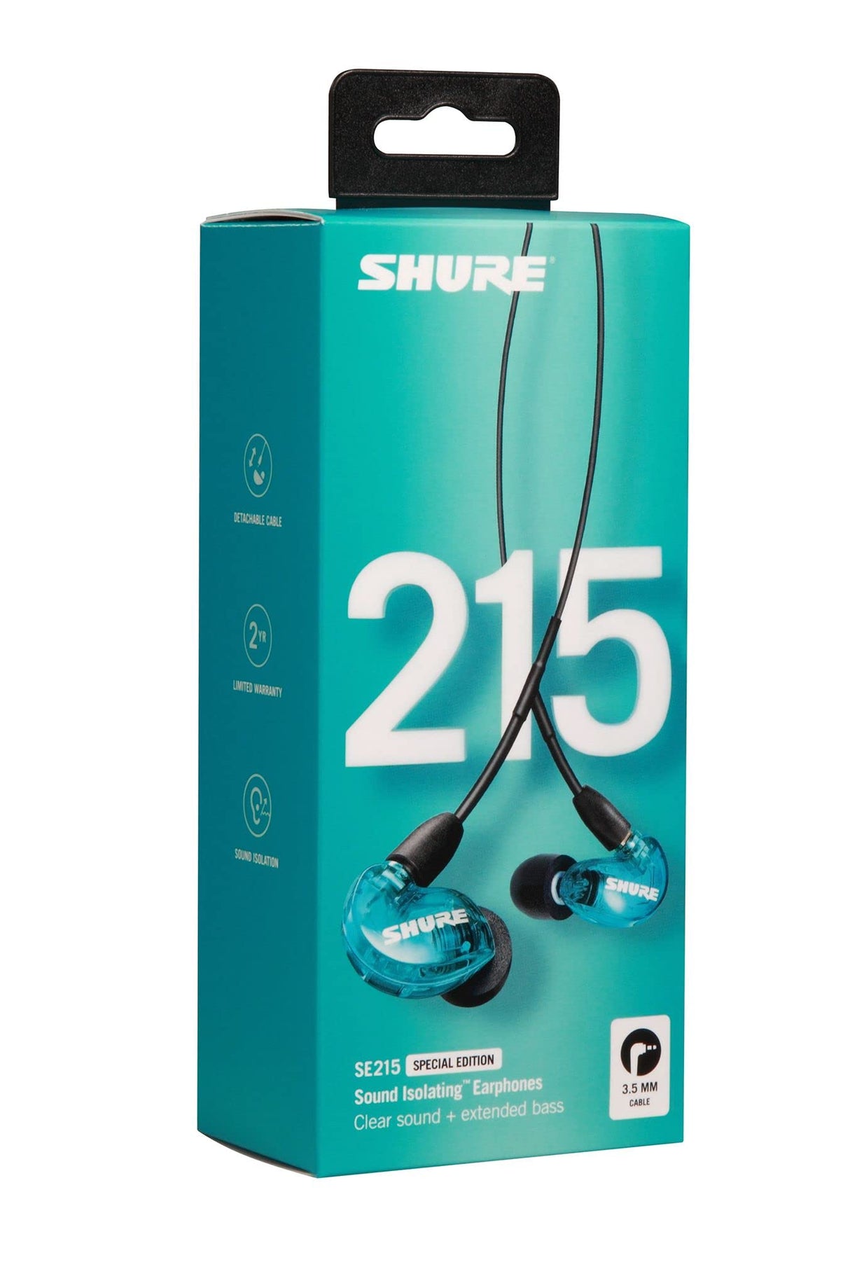 Shure SE215SPE-EFS - Auriculares Profesionales con cable sobre la oreja, aislamiento de sonido con microtransductor dinámico, sonido detallado con bajos profundos, cable de 3.5 mm, Azul