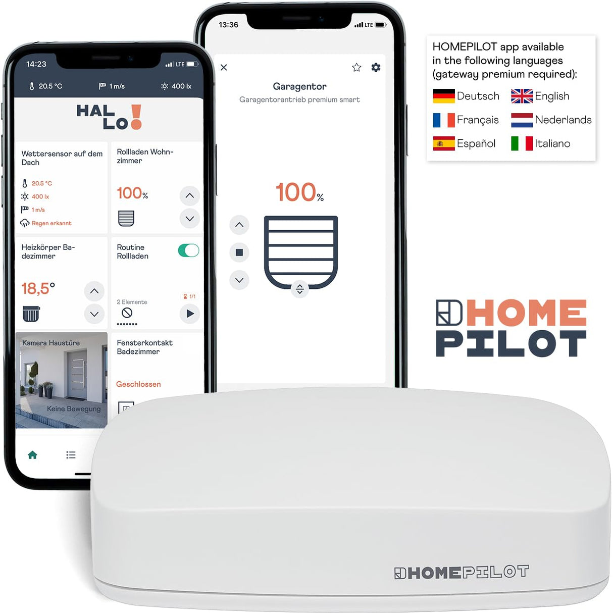 RADEMACHER HOMEPILOT - Motor puerta garaje Premium Smart | Control cómodo de la puerta desde la app. Compatible con puertas basculantes y seccionales de hasta 12,5 m² (altura máxima 2,4 m).