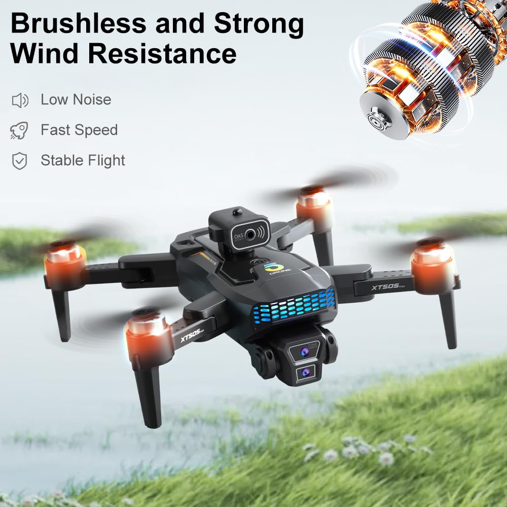 OBEST GPS Drone with 4K Camera, WiFi RC Quadcopter with Brushless Motor, Less than 249g, Durability, 360°Obstacle Avoidance, 2 Batteries, Suitable for Beginners