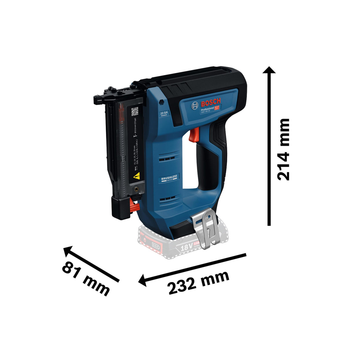 Clavadora para madera a batería GNH 18V-35 con Bosch Professional 18V System (bajo retroceso, motor Brushless sin escobillas, incl. gancho para el cinturón)