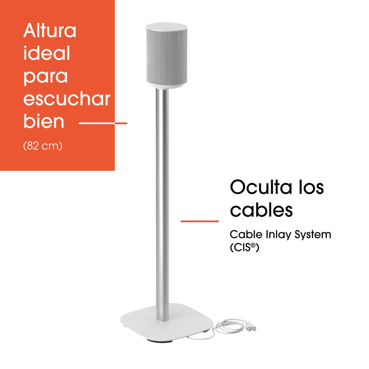 Vogel's SFS 4113 Pie de Altavoces para Sonos ERA 100, Sistema para colocación de Cables, Altura: 82 cm, Máx. 5 kg, Blanco