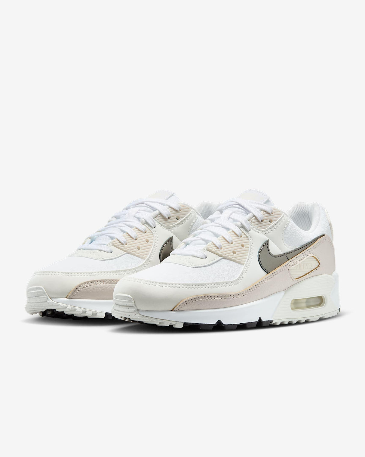 NIKE Wmns Air MAX 90, Sneaker Mujer, White Flat Pewter Lt Orewood Brn, 40.5 EU
