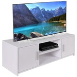 BAKAJI Mueble de TV de Madera MDF aparador con Base de televisión, 2 Compartimentos Abiertos, para Videojuegos y 2 Puertas, tamaño 110 x 35 x 36 cm, Color Blanco, diseño Moderno