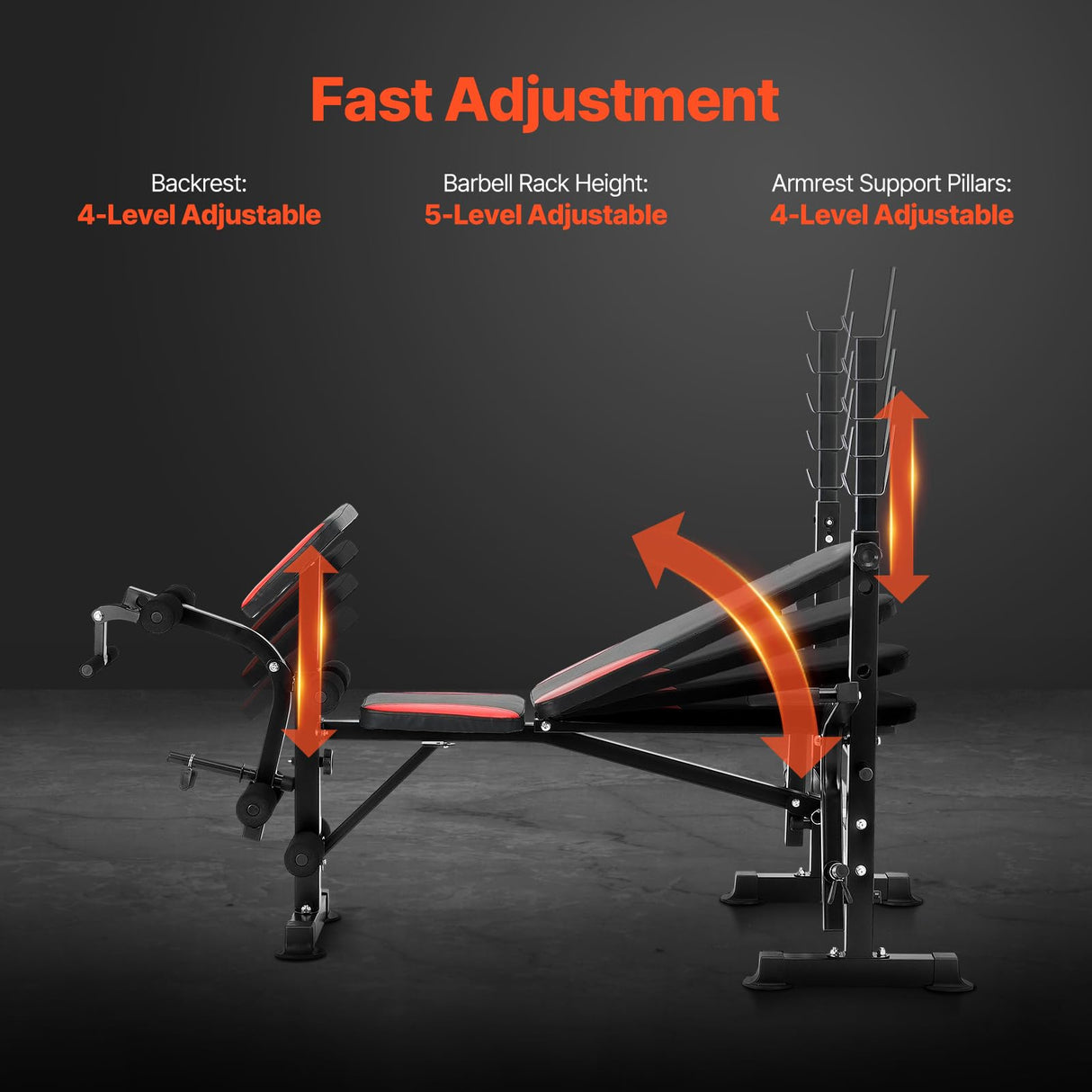 VEVOR Banco de Pesas Ajustable Multifuncional para Entrenamiento de Cuerpo Completo, Banco de Ejercicios de 300 kg para Entrenamiento de Fuerza en el Gimnasio en Casa, 1730 x 1370 x 1300 mm, Negro